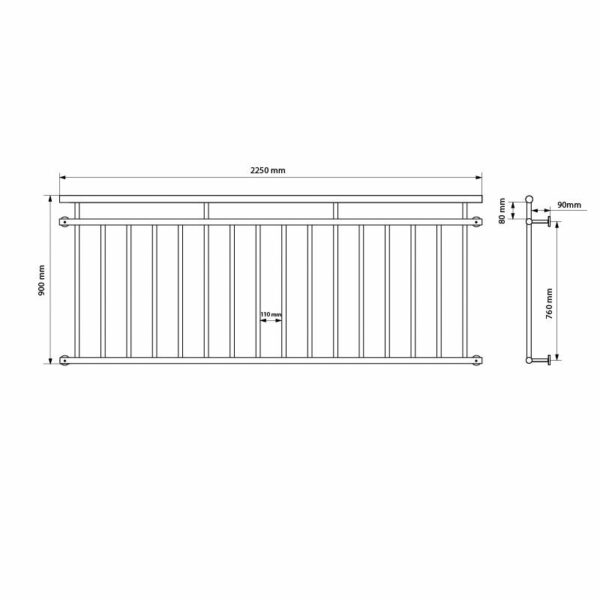 Ringhiera balcone francese inferriate acciaio balaustra parapetto 225x90 cm nero