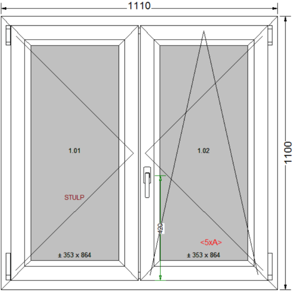 Finestra 1110 x 1100 mm, Salamander GreenEvo 76 3D