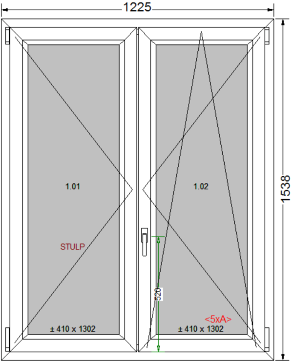 Finestra 1225 x 1538 mm, Salamander GreenEvo 76 3D, 59.45 kg